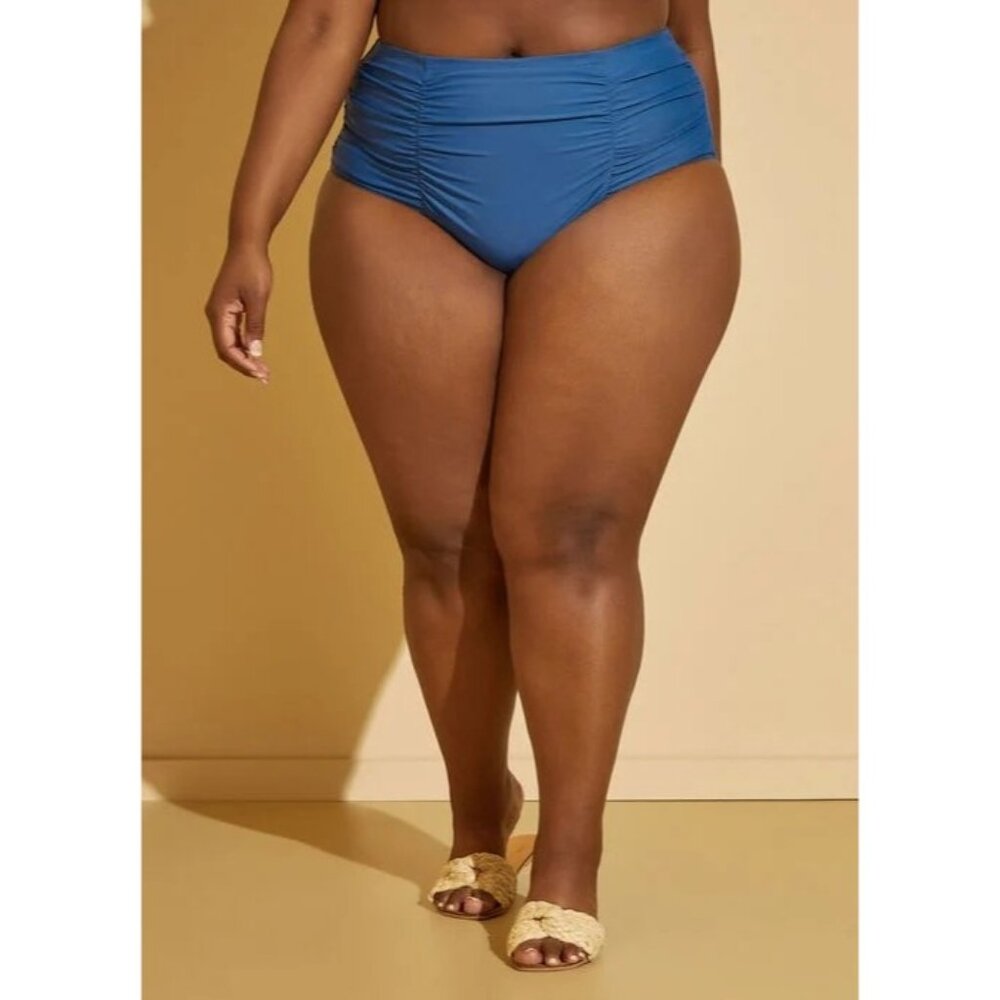 Raisins Curve Costa Bikini Bottoms High-Rise Ruched Navy Blue 20W